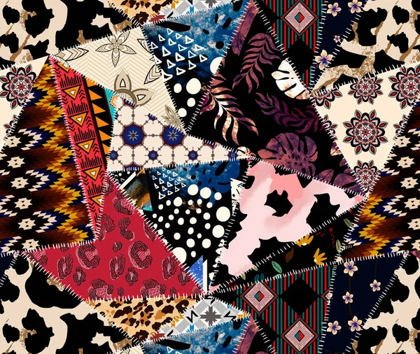 Patchwork Leopárd Zebra Tervezési Minta Leopárd Etnikai Minta Varrás Foltok — Stock Fotó