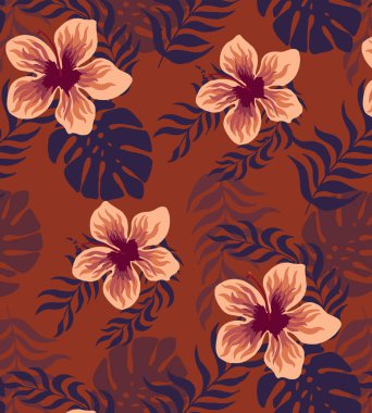 Tropical hibiscus flower design pattern, tropical illustration pattern clipart