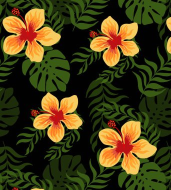 Tropikal çiçek tasarımı deseni, tropikal illüstrasyon deseni, tropikal batik tasarım deseni, çok renkli