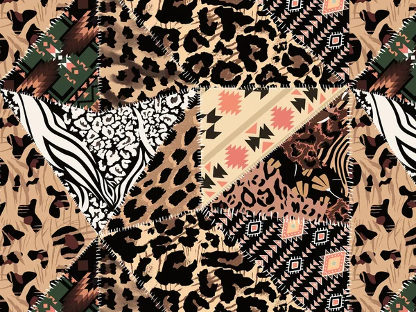 Patrón Diseño Leopardo Cebra Patchwork Leopardo Patrón Étnico — Foto de Stock