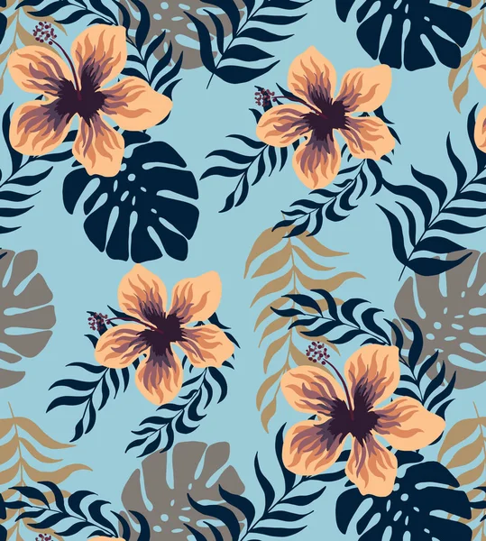 Tropical flower design pattern, tropical illustration pattern, tropical batik design pattern, multicolor