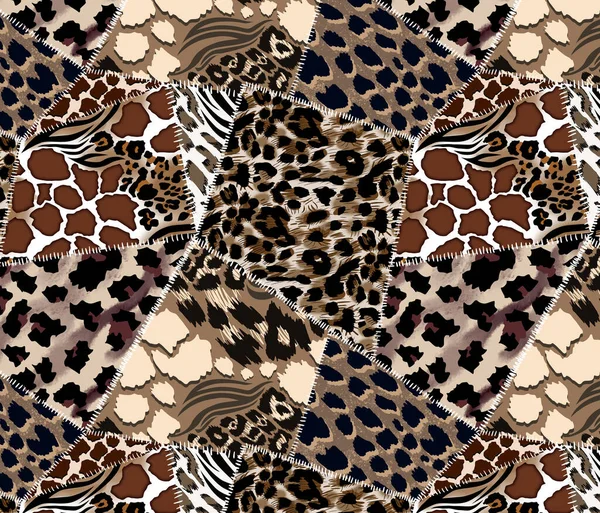 Patchwork leopard and zebra design pattern, leopard and ethnic pattern, seamy patchwork