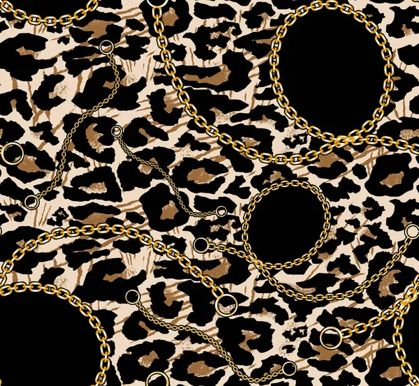 Golden chain and leopard pattern design for fabric and textile