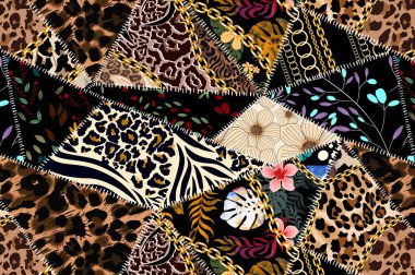 Patchwork leopar ve zebra tasarım deseni, leopar ve etnik desen, dikenli yamalar