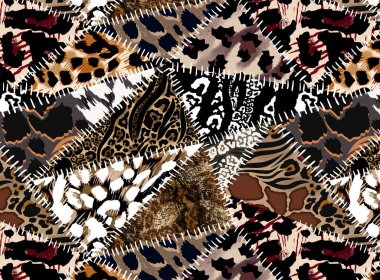 Patchwork leopar ve zebra tasarım deseni, leopar ve etnik desen, dikenli yamalar