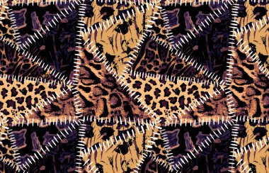 Patchwork leopar ve zebra tasarım deseni, leopar ve etnik desen, dikenli yamalar