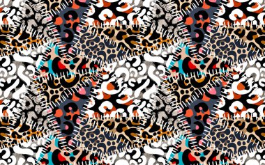 Patchwork leopar ve zebra tasarım deseni, leopar ve etnik desen, dikenli yamalar