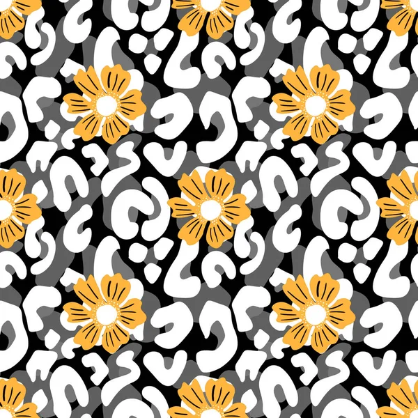 Leopar Çiçek Desenli Tasarım Kumaş Tekstil Için Illüstrasyon Arka Planı — Stok fotoğraf