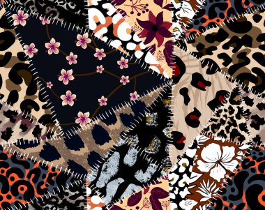 Patchwork leopar ve zebra tasarım deseni, leopar ve etnik desen, dikenli yamalar