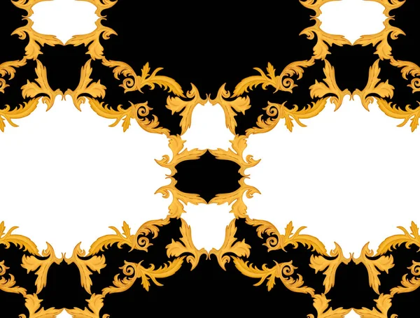 Golden Baroque Ornament Black White Background Fabric Textile — Stock Photo, Image