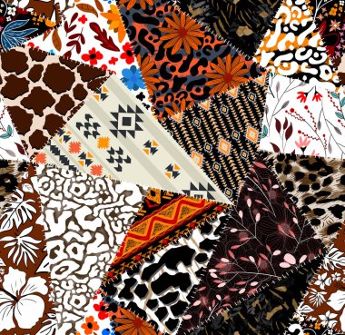 Patchwork leopar ve zebra tasarım deseni, leopar ve etnik desen