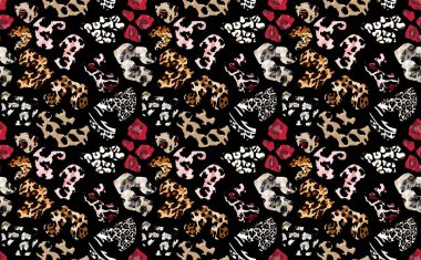 Patchwork leopar ve zebra tasarım deseni, leopar ve etnik desen, dikenli yamalar