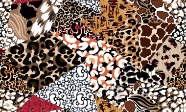 Patchwork leopar ve zebra tasarım deseni, leopar ve etnik desen, dikenli yamalar