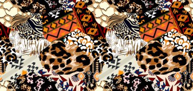 Patchwork leopar ve zebra tasarım deseni, leopar ve etnik desen, dikenli yamalar
