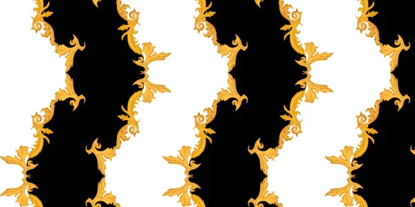 Golden Baroque Ornament Black White Background Fabric Textile — Stock Photo, Image