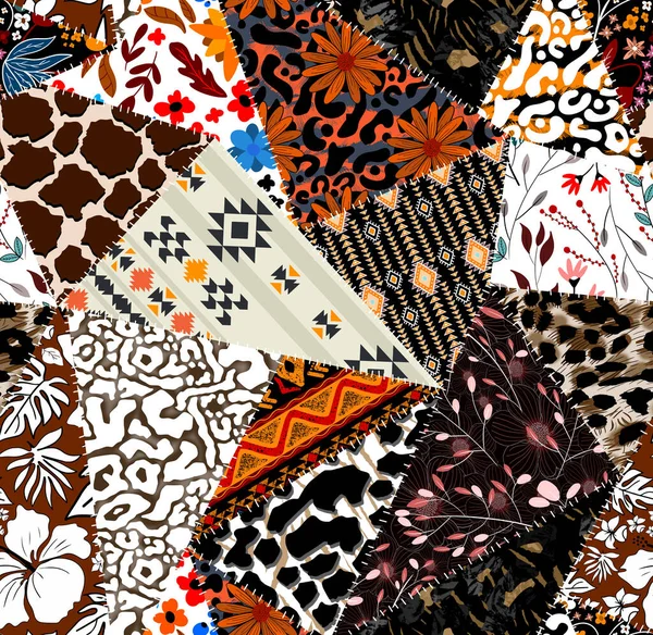 Patchwork leopard and zebra design pattern, leopard and ethnic pattern