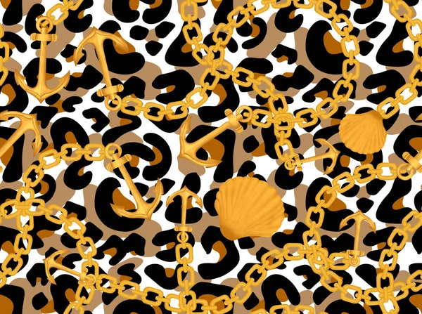 Leoparden Und Kettenmuster Design Illustrationshintergrund Stoffmuster — Stockfoto