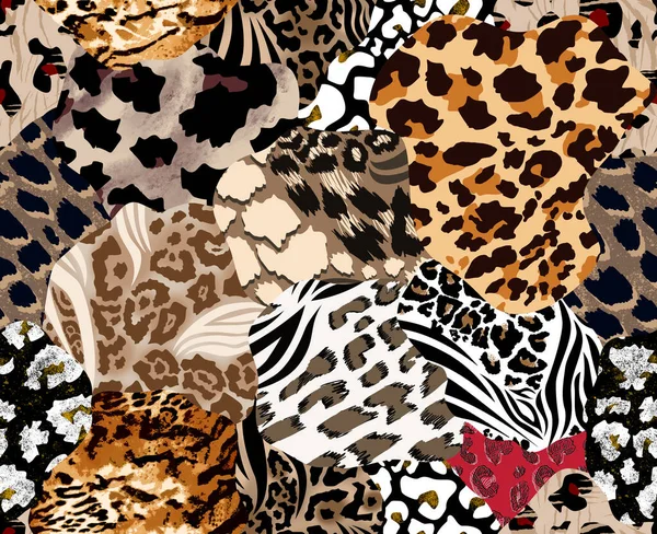 Patchwork Leopard Och Zebra Mönster Design Leopard Och Etniskt Mönster — Stockfoto