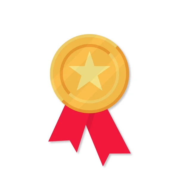 Médaille Avec Rubans Rouges Style Plat Sur Fond Blanc Vecteur — Image vectorielle