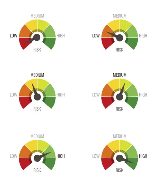 Échelle de rouge à vert avec flèche, risque faible moyen et élevé — Image vectorielle