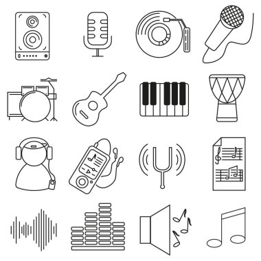 Çizgi stili simgeler kümesi, müzik aletleri farklıdır