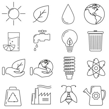 Ekoloji bir çizgi üzerinde beyaz bir arka plan tema simgeleri