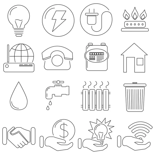 Conjunto Iconos Estilo Línea Gas Comunal Electricidad — Archivo Imágenes Vectoriales