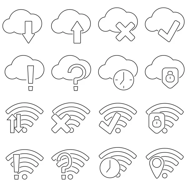 Ensemble Icônes Style Ligne Cloud Wifi — Image vectorielle