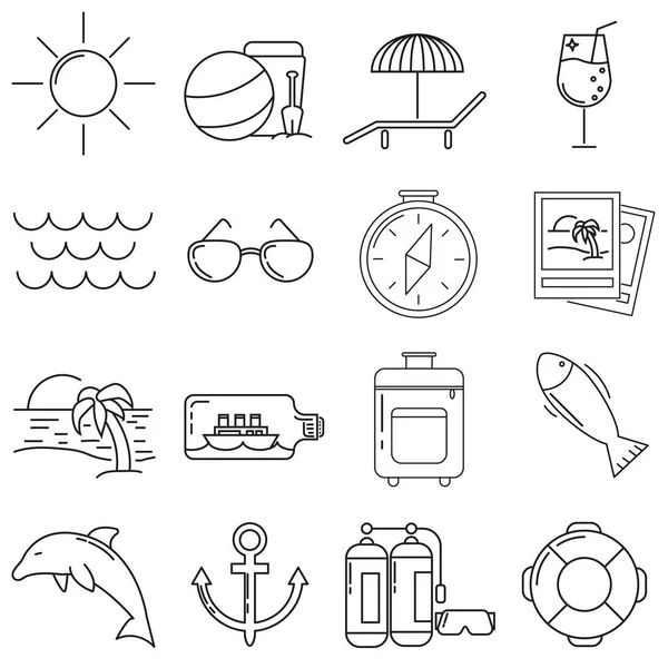 Conjunto Iconos Estilo Línea Mar — Archivo Imágenes Vectoriales