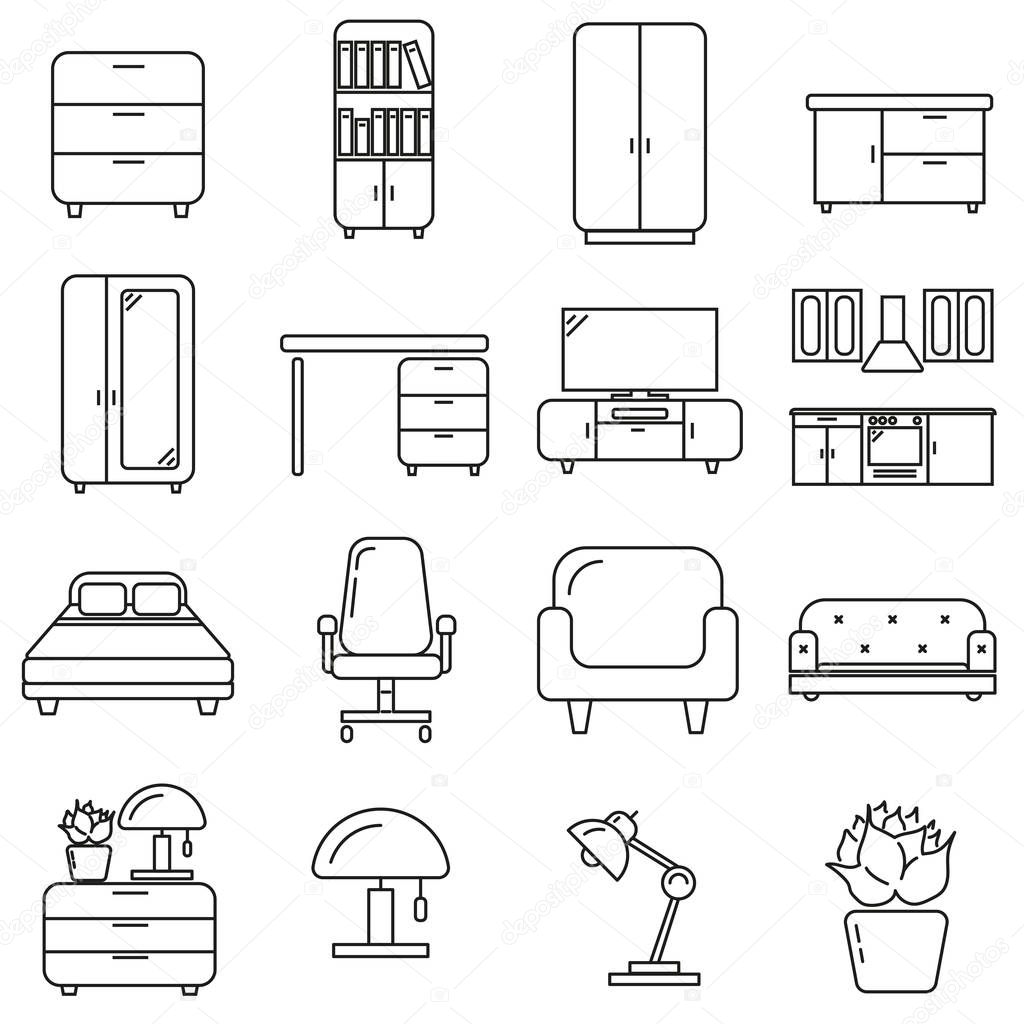 Set of icons in line style, household accessories
