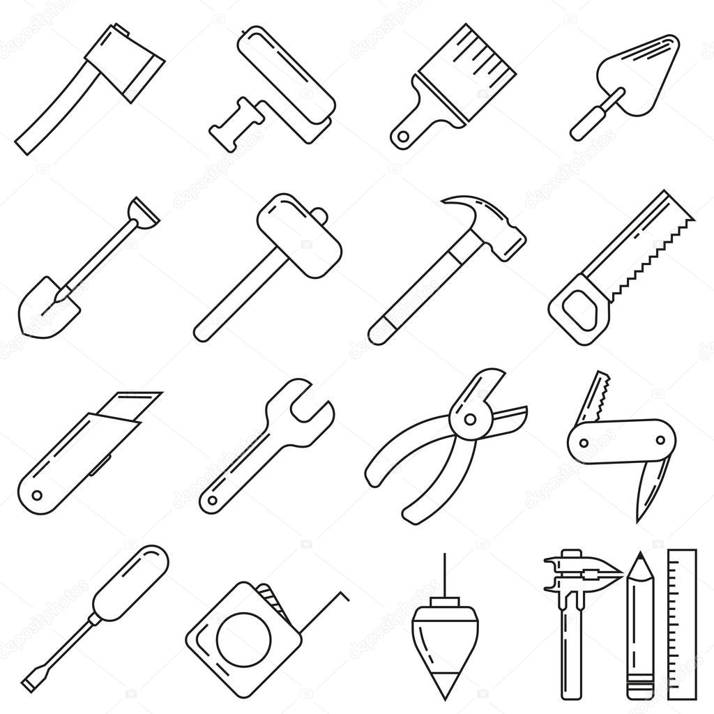 Icons on the theme of construction supplies, on white background