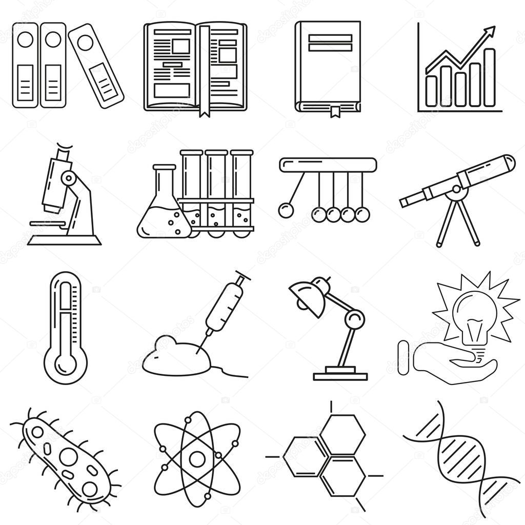 Chemistry icons set on a white background