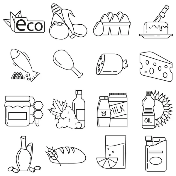 Icons Theme Eco Food Style Lines Vector — Stock Vector