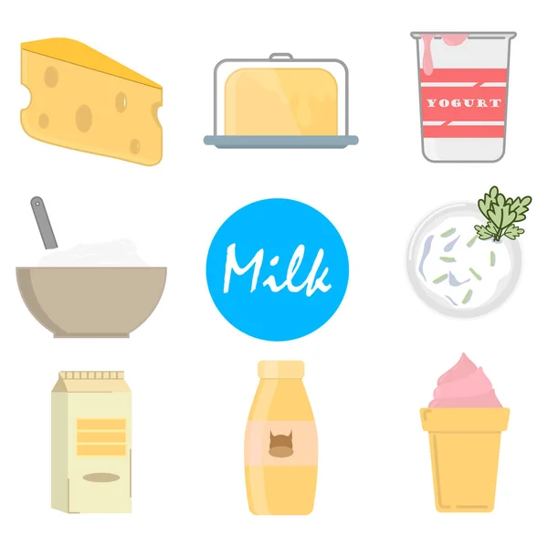 Set Milk Icons Flat Style White Background Vector — Stock Vector