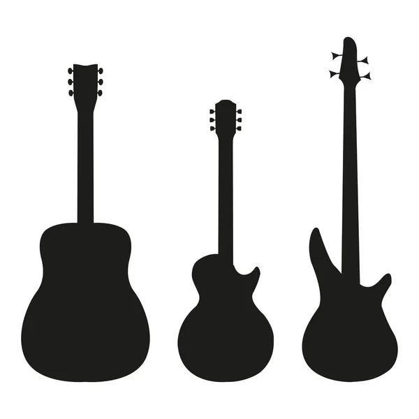 Set Guitar Silhouette Style White Background Vector — Stock Vector