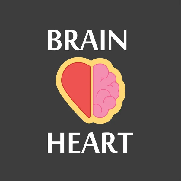 Brain Heart Logo Black Colored Vector — Stock Vector