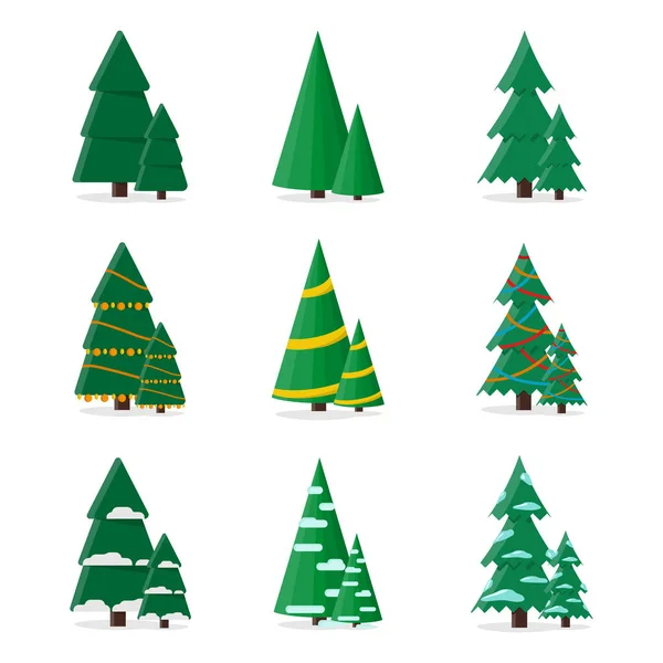 Set Christmas Tree Flat Style Stylish Design White Background Vector — Stock Vector