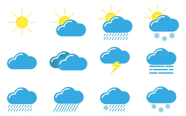 Pictogrammen Instellen Wolk Weer Een Witte Achtergrond Vector — Stockvector