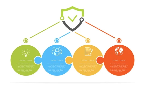 Proceso Infográfico Pasos Negocio Proyecto Seguro Ilustración Vectorial — Vector de stock