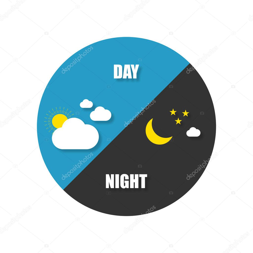 Night or day with sun and moon in flat style, vector