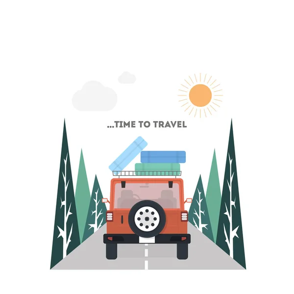 Travel on a car in flat style, vector illustration — Stock Vector