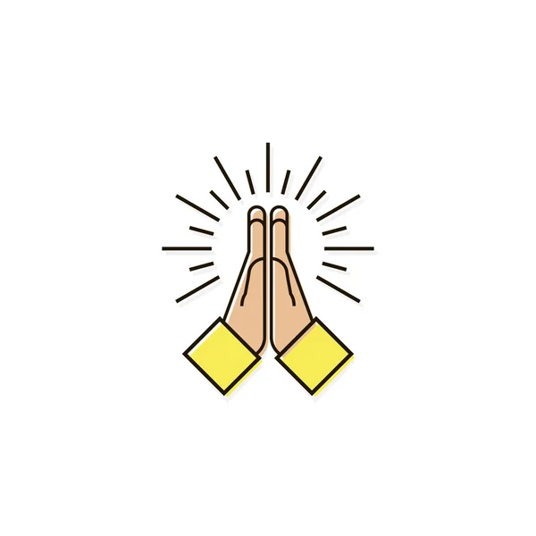 Folded hand, pray icon in flat line style - vector design — Stock Vector