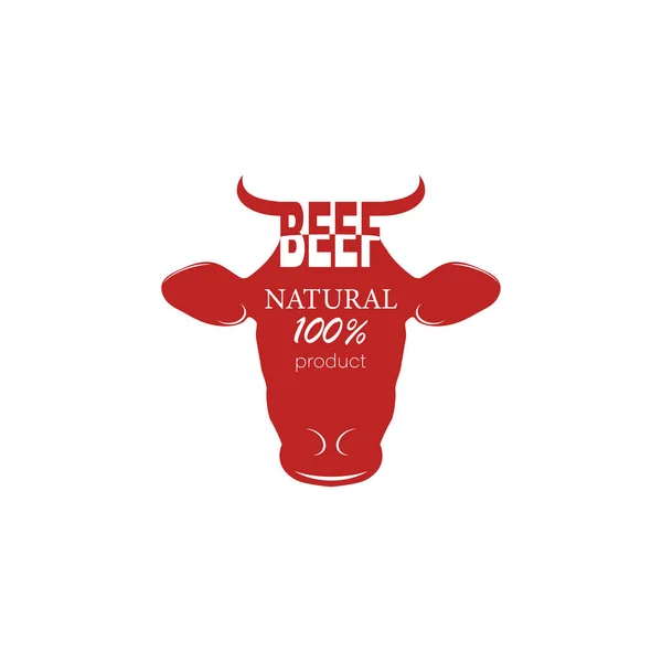 Logo manzo fresco, mucca, prodotto naturale su fondo bianco - ve — Vettoriale Stock