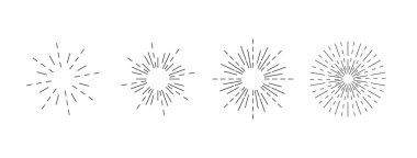 Sunburst simgesi. Vektör veri bloğu. Kuvvetli güneş ışığı ayarlayın. Doğrusal tarzı. -vecto