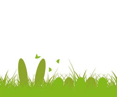 Paskalya arka plan. Yeşil çim ve Paskalya yumurtası ve bunny, tereyağı