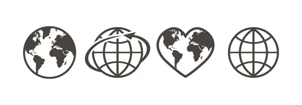 Set di icone del globo terrestre in disegno lineare su sfondo bianco — Vettoriale Stock