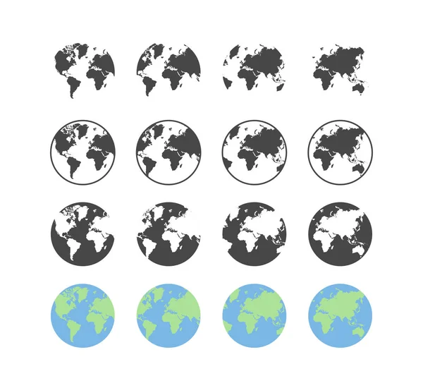 Set di icone del globo terrestre in design piatto e lineare su una ba bianca — Vettoriale Stock