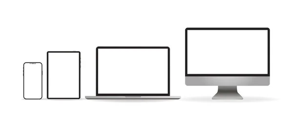 Laptop realista. Dispositivo em estilo mockup. Definir vetor realista d —  Vetores de Stock