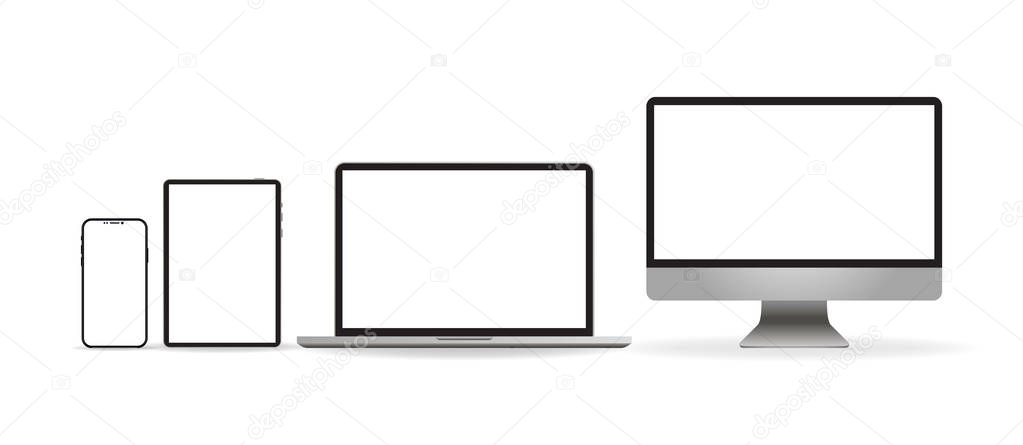 Laptop realistic. Device in mockup style. Set realistic vector d