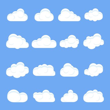 Bulut karikatürü. Farklı çizgi film bulutları kümesi. Bir isol üzerinde bulutlar